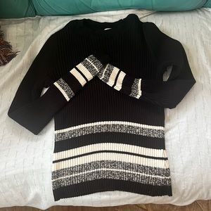 Bar III sweater, black with grey and white stripes at the bottom